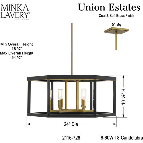 Union Estates 6 Light 24 inch Coal And Soft Brass Island Light Ceiling Light